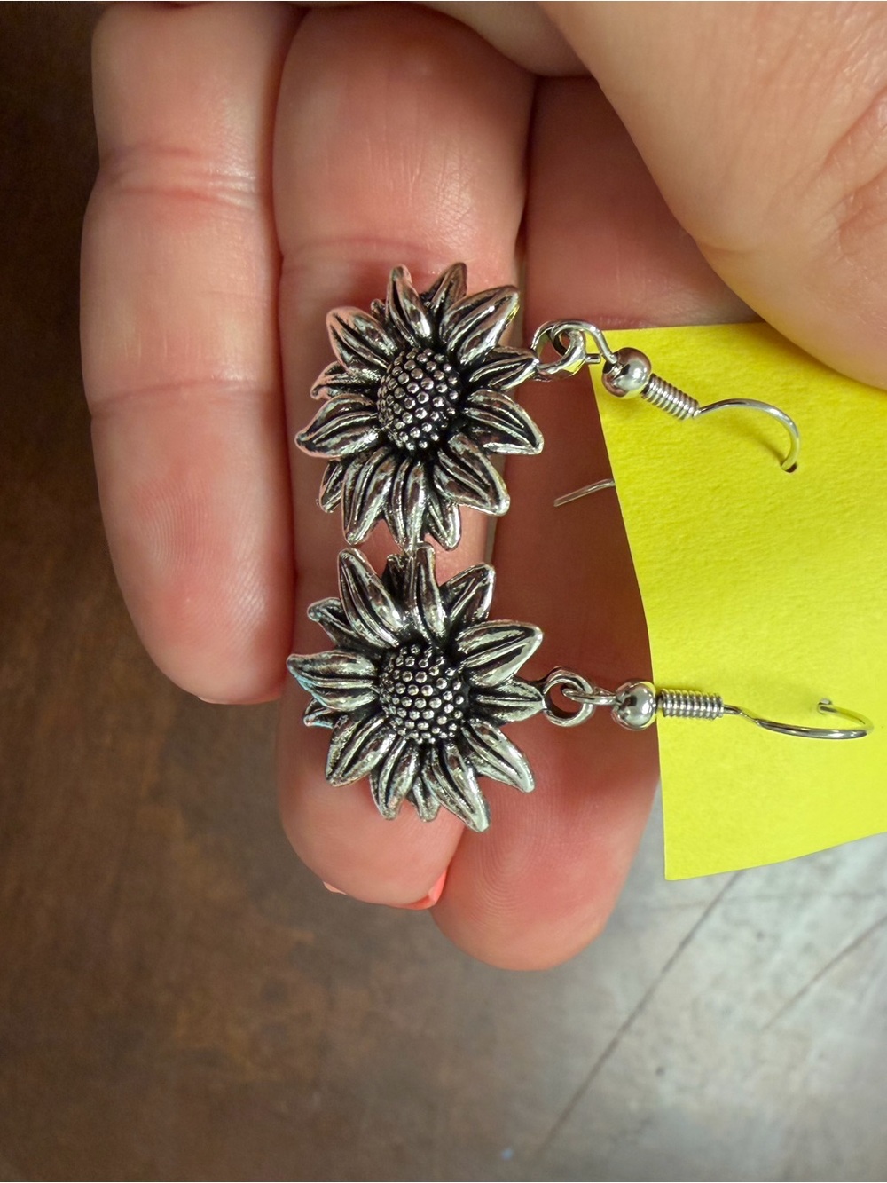 Silver Sunflower Dangle Earrings - Floral Drop Earrings